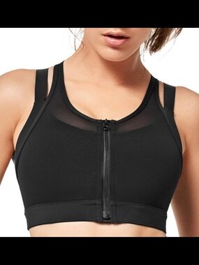 Yvette Black Zip Front Sports Bra (High Support) – New with Tags XL